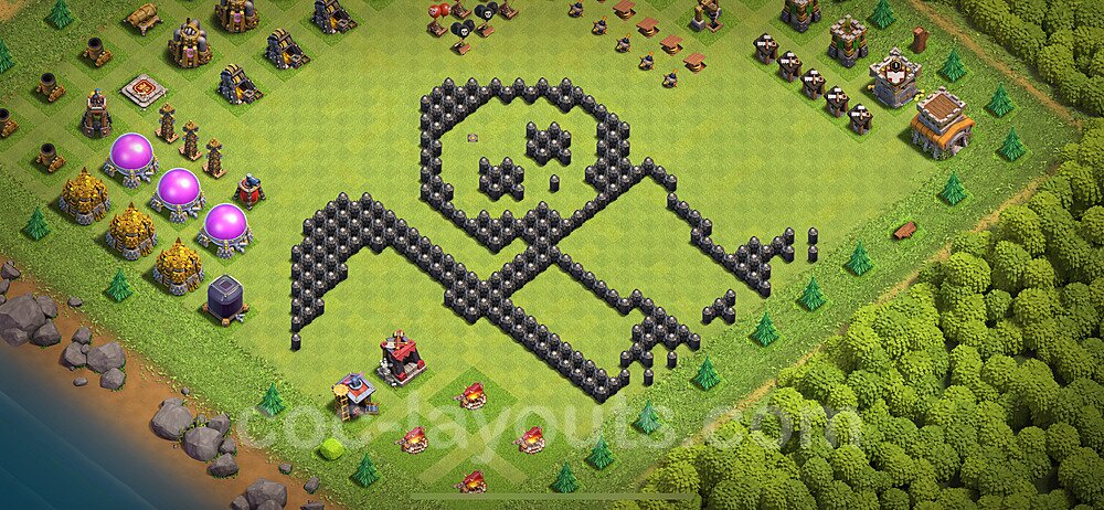 TH8 Funny Troll Base Plan with Link, Copy Town Hall 8 Art Design 2024, #37