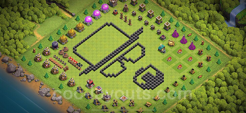 TH8 Funny Troll Base Plan with Link, Copy Town Hall 8 Art Design 2024, #38