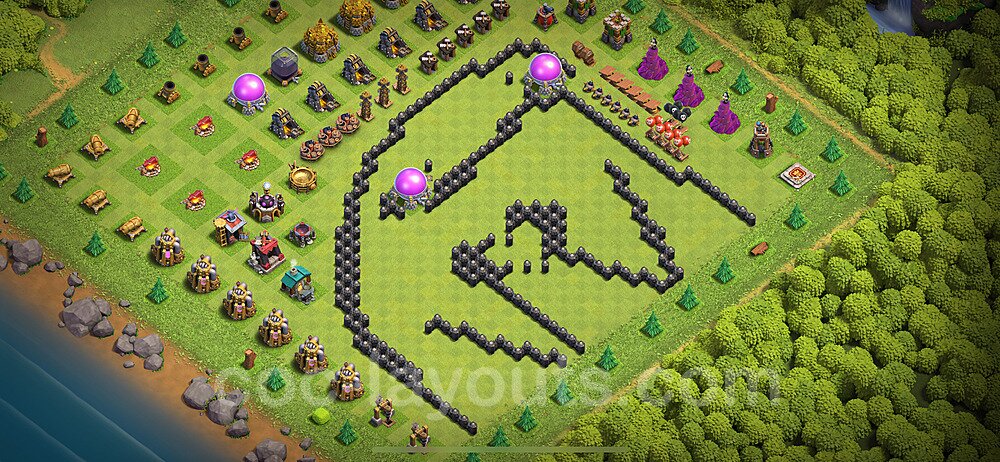 TH8 Funny Troll Base Plan with Link, Copy Town Hall 8 Art Design 2024, #40