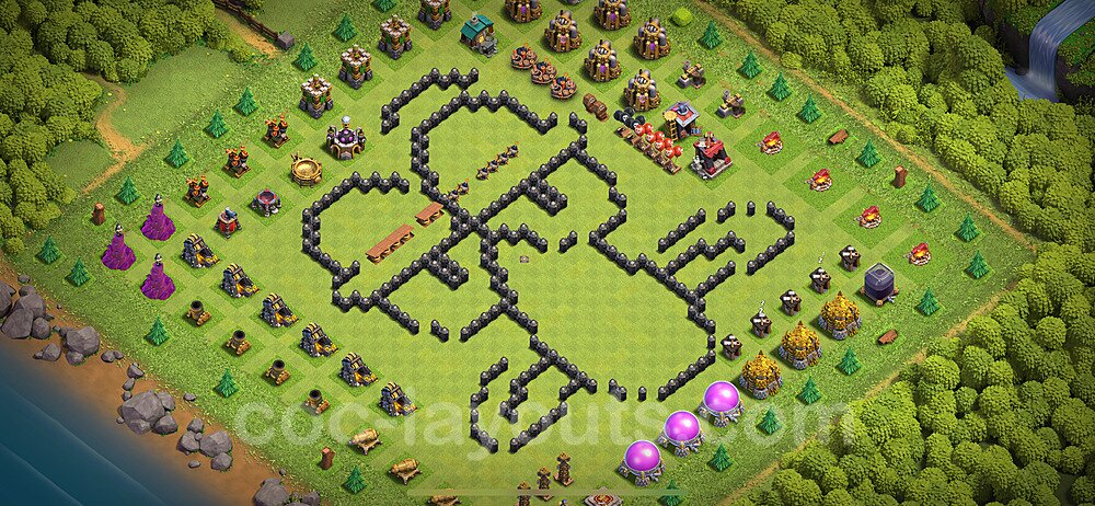 TH8 Funny Troll Base Plan with Link, Copy Town Hall 8 Art Design 2024, #41