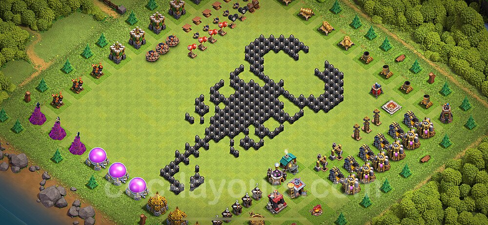 TH8 Funny Troll Base Plan with Link, Copy Town Hall 8 Art Design 2024, #42