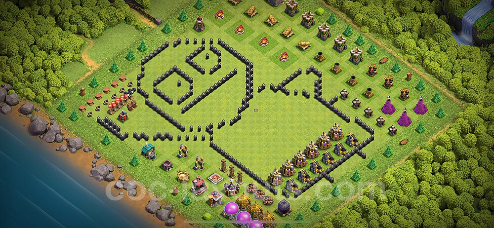 TH8 Funny Troll Base Plan with Link, Copy Town Hall 8 Art Design 2024, #43