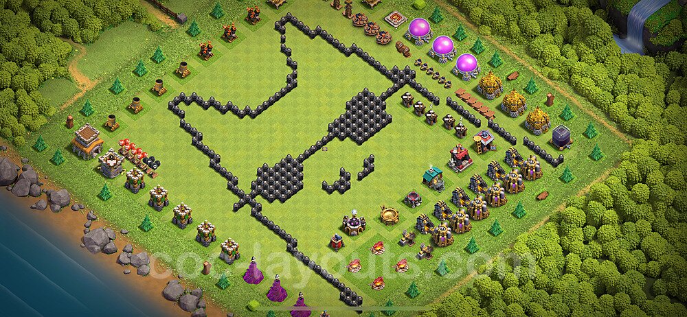 TH8 Funny Troll Base Plan with Link, Copy Town Hall 8 Art Design 2024, #44