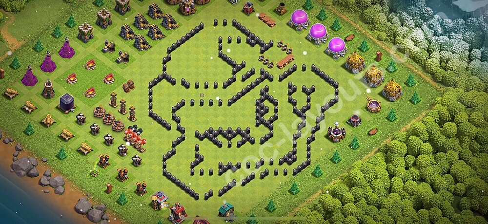 TH8 Funny Troll Base Plan with Link, Copy Town Hall 8 Art Design 2025, #53