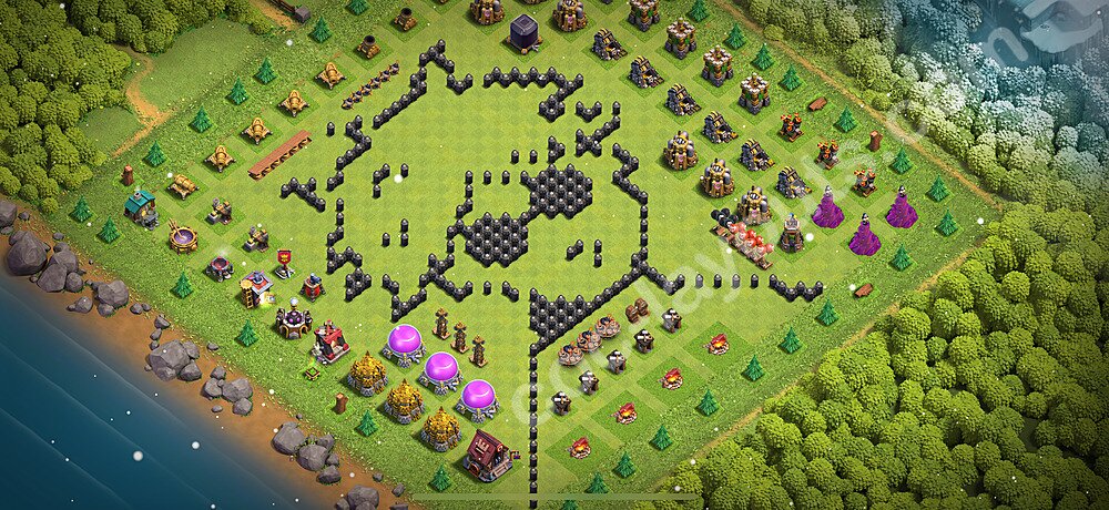 TH8 Funny Troll Base Plan with Link, Copy Town Hall 8 Art Design 2025, #55