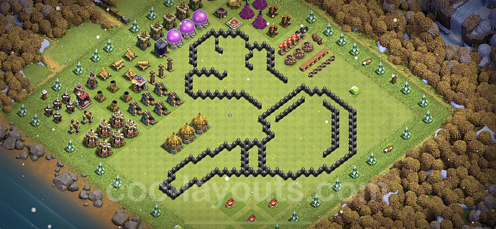 TH8 Funny Troll Base Plan with Link, Copy Town Hall 8 Art Design 2021, #6