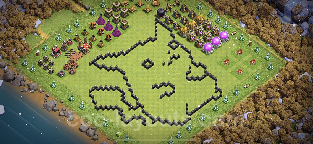 TH8 Funny Troll Base Plan with Link, Copy Town Hall 8 Art Design 2021, #8