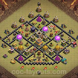 Diseño de aldea para Guerra Anti 2 Estrellas Ayuntamiento 8 Copiar, Híbrido - COC TH8 Perfecta Distribucion 2024 + Enlace - #102