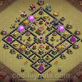 Diseño de aldea para Guerra al Maximo Ayuntamiento 8 Copiar, Híbrido - Full COC TH8 Perfecta Distribucion 2024 + Enlace - #103