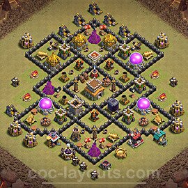 Diseño de aldea para Guerra Anti 3 Estrellas Ayuntamiento 8 Copiar, Anti Todo - COC TH8 Perfecta Distribucion 2024 + Enlace - #110