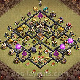 Diseño de aldea para Guerra Anti 2 Estrellas Ayuntamiento 8 Copiar, Híbrido - COC TH8 Perfecta Distribucion 2024 + Enlace - #111