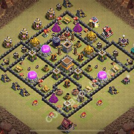 Diseño de aldea para Guerra Anti 2 Estrellas Ayuntamiento 8 Copiar, Anti Aire / Dragón - COC TH8 Perfecta Distribucion 2025 + Enlace - #89