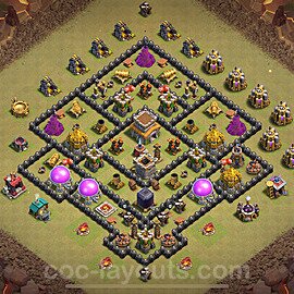 Diseño de aldea para Guerra Anti 2 Estrellas Ayuntamiento 8 Copiar, Anti Todo - COC TH8 Perfecta Distribucion 2024 + Enlace - #90