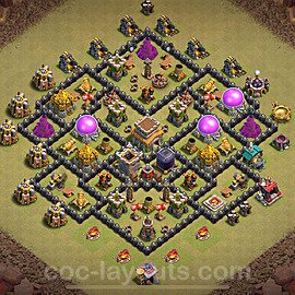 Diseño de aldea para Guerra Anti 3 Estrellas Ayuntamiento 8 Copiar, Anti Todo - COC TH8 Perfecta Distribucion 2024 + Enlace - #92