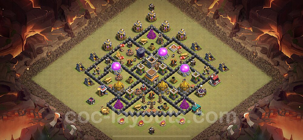 Diseño de aldea para Guerra Anti 2 Estrellas Ayuntamiento 8 Copiar, Híbrido - COC TH8 Perfecta Distribucion 2024 + Enlace - #102