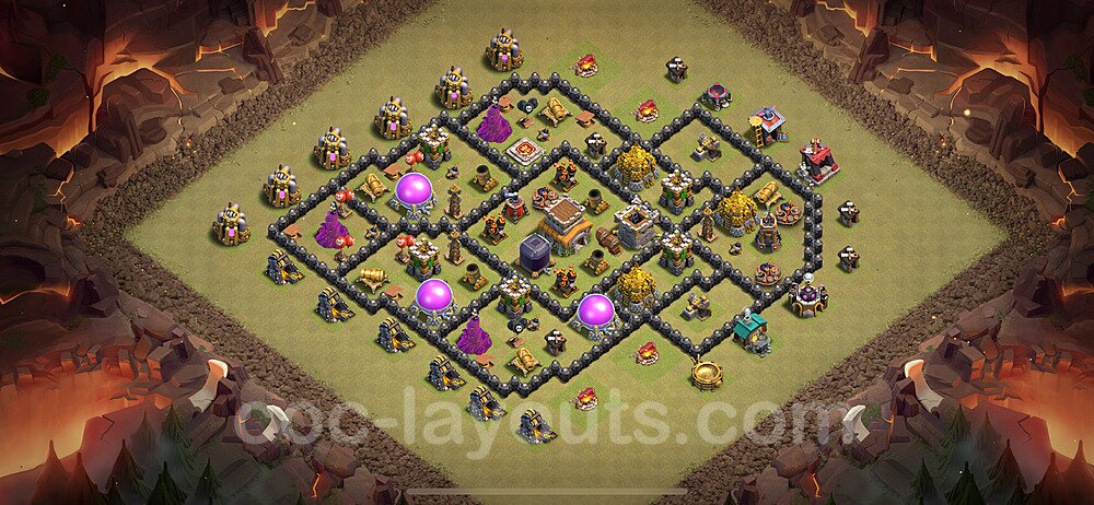 Die Maximal Clan War Base RH8 + Link, Hybrid 2024 - COC Rathaus Level 8 Kriegsbase (CK / CW) - #104