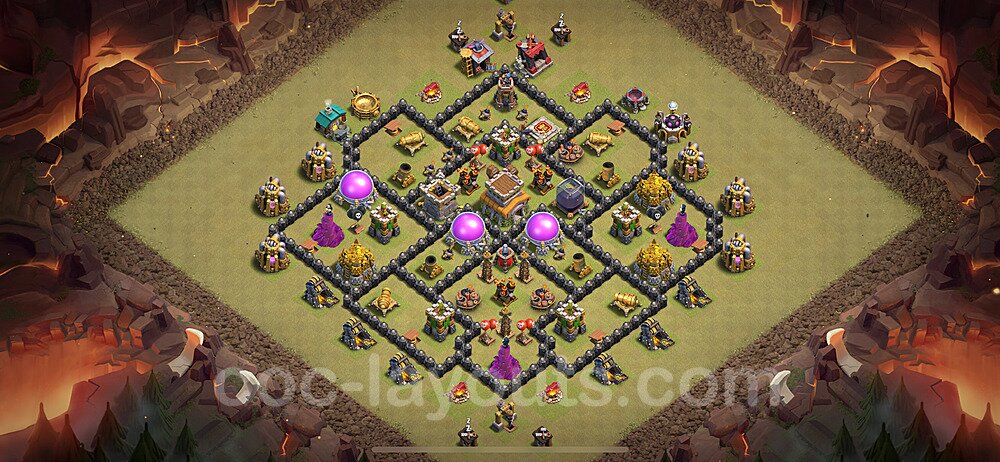 Diseño de aldea para Guerra Anti 3 Estrellas Ayuntamiento 8 Copiar, Anti Todo - COC TH8 Perfecta Distribucion 2024 + Enlace - #105