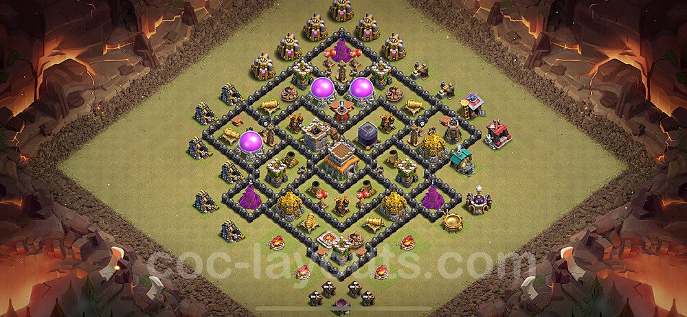 Diseño de aldea para Guerra Anti 2 Estrellas Ayuntamiento 8 Copiar, Anti Todo - COC TH8 Perfecta Distribucion 2024 + Enlace - #109