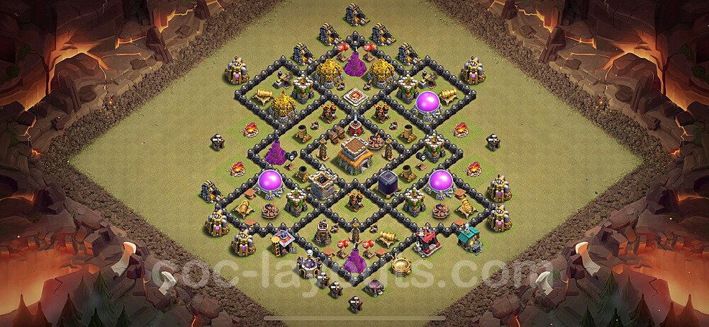 Diseño de aldea para Guerra Anti 3 Estrellas Ayuntamiento 8 Copiar, Anti Todo - COC TH8 Perfecta Distribucion 2024 + Enlace - #110