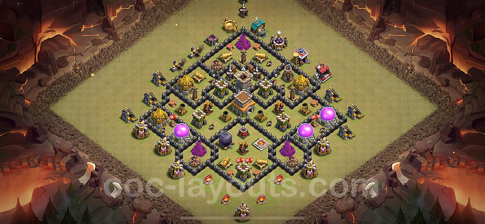 Diseño de aldea para Guerra Anti 2 Estrellas Ayuntamiento 8 Copiar, Híbrido - COC TH8 Perfecta Distribucion 2024 + Enlace - #111