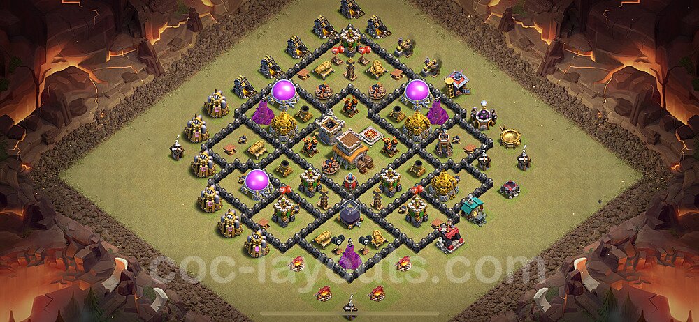 Diseño de aldea para Guerra Anti 3 Estrellas Ayuntamiento 8 Copiar, Anti Todo - COC TH8 Perfecta Distribucion 2024 + Enlace - #112