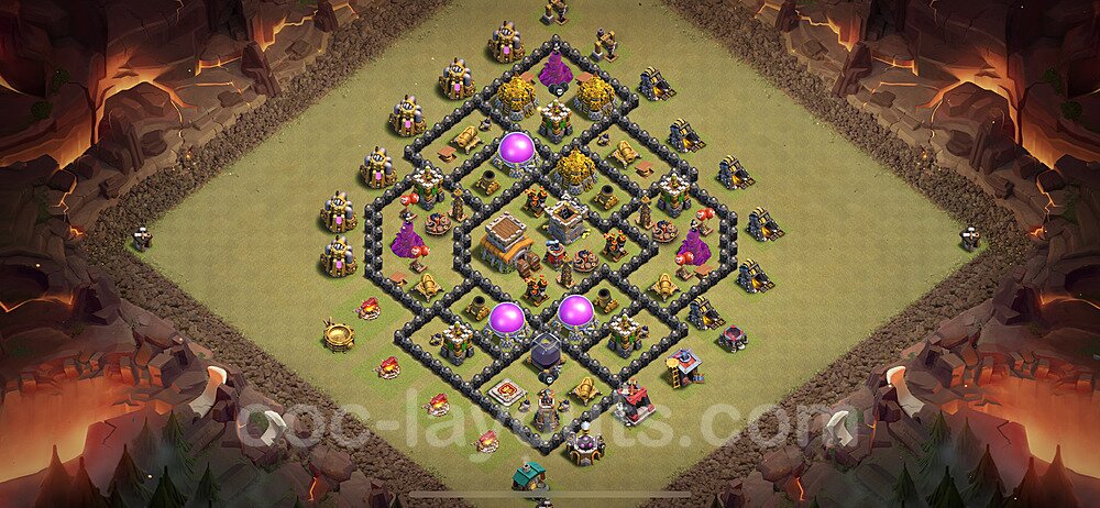 Diseño de aldea para Guerra al Maximo Ayuntamiento 8 Copiar, Híbrido - Full COC TH8 Perfecta Distribucion 2024 + Enlace - #114