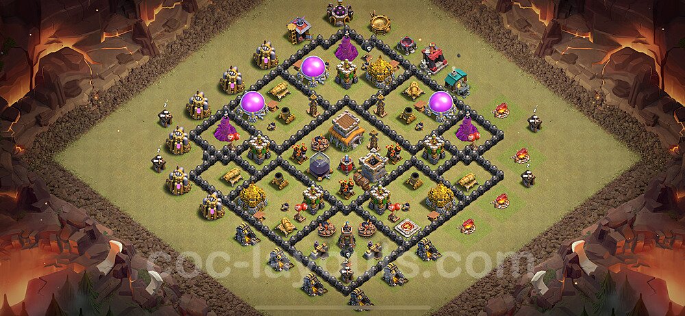 Diseño de aldea para Guerra Anti 2 Estrellas Ayuntamiento 8 Copiar, Anti Todo - COC TH8 Perfecta Distribucion 2024 + Enlace - #115