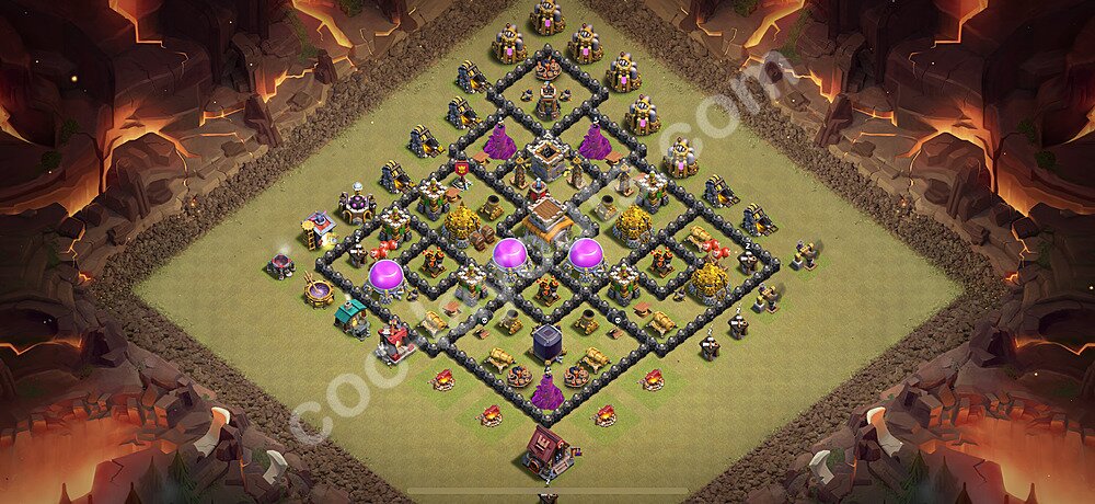 Diseño de aldea para Guerra Ayuntamiento 8 Copiar, Anti Aire / Dragón, Híbrido - COC TH8 Perfecta Distribucion 2026 + Enlace - #138