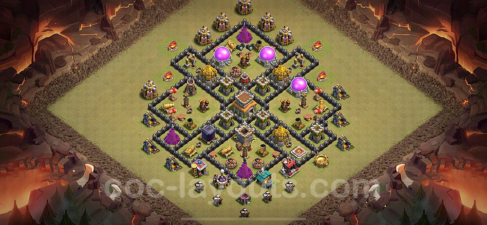 Diseño de aldea para Guerra Anti 2 Estrellas Ayuntamiento 8 Copiar, Anti Todo - COC TH8 Perfecta Distribucion 2024 + Enlace - #76