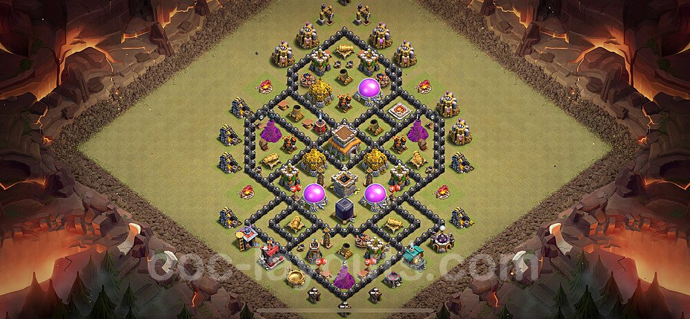 Diseño de aldea para Guerra Anti 2 Estrellas Ayuntamiento 8 Copiar, Híbrido - COC TH8 Perfecta Distribucion 2024 + Enlace - #80