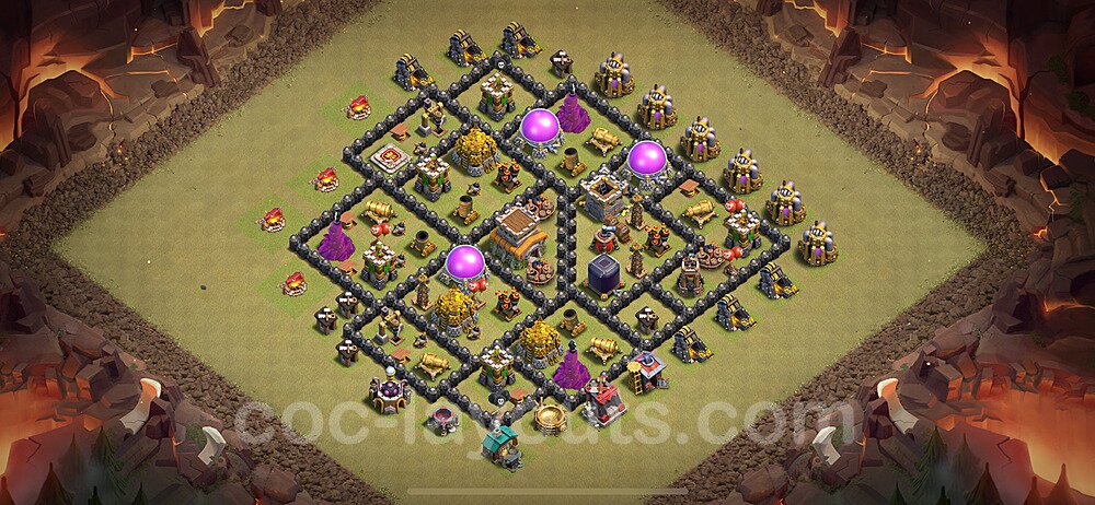 Diseño de aldea para Guerra Anti 2 Estrellas Ayuntamiento 8 Copiar, Híbrido - COC TH8 Perfecta Distribucion 2024 + Enlace - #82