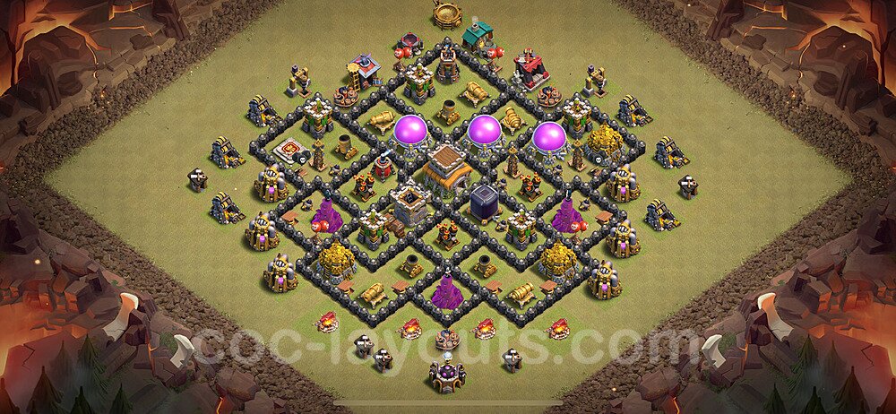 Diseño de aldea para Guerra Anti 3 Estrellas Ayuntamiento 8 Copiar, Híbrido - COC TH8 Perfecta Distribucion 2024 + Enlace - #88