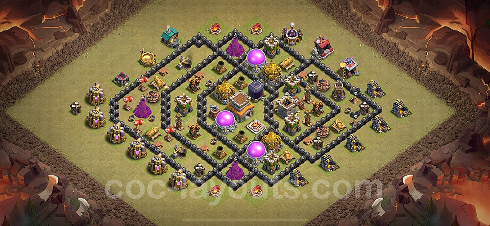 Diseño de aldea para Guerra Anti 3 Estrellas Ayuntamiento 8 Copiar, Anti Todo - COC TH8 Perfecta Distribucion 2024 + Enlace - #91