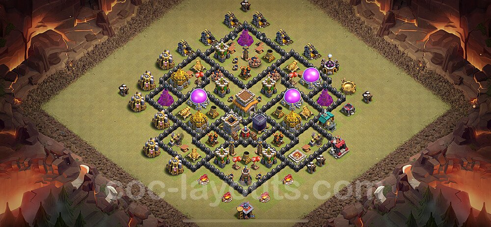 Diseño de aldea para Guerra Anti 3 Estrellas Ayuntamiento 8 Copiar, Anti Todo - COC TH8 Perfecta Distribucion 2024 + Enlace - #92