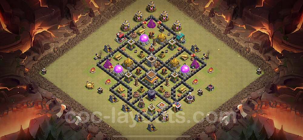 Diseño de aldea para Guerra al Maximo Ayuntamiento 8 Copiar, Anti Todo - Full COC TH8 Perfecta Distribucion 2024 + Enlace - #94