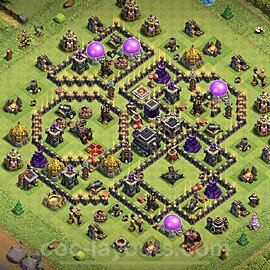 TH9 Trophy Base Plan with Link, Anti 3 Stars, Anti Everything, Copy Town Hall 9 Base Design 2023, #165