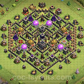 Diseño de aldea Anti 2 Estrellas Ayuntamiento 9 Copiar, Híbrido - COC TH9 Perfecta Distribucion 2023 + Enlace - #167