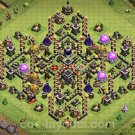 Diseño de aldea Anti 2 Estrellas Ayuntamiento 9 Copiar, Híbrido - COC TH9 Perfecta Distribucion 2023 + Enlace - #180