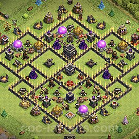 Anti Everything TH9 Base Plan with Link, Hybrid, Copy Town Hall 9 Design 2021, #199