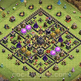 Anti Everything TH9 Base Plan with Link, Hybrid, Copy Town Hall 9 Design, #200