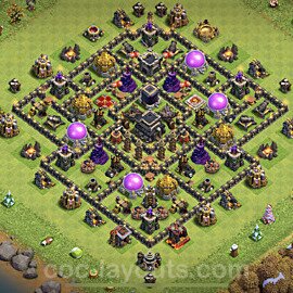 TH9 Trophy Base Plan with Link, Anti Everything, Hybrid, Copy Town Hall 9 Base Design 2021, #202