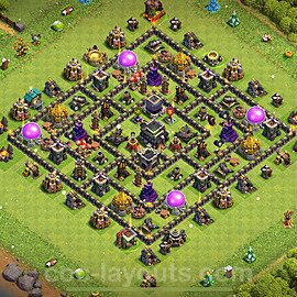 Diseño de aldea Anti 2 Estrellas Ayuntamiento 9 Copiar, Híbrido - COC TH9 Perfecta Distribucion 2024 + Enlace - #227