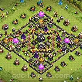 Anti Everything TH9 Base Plan with Link, Hybrid, Copy Town Hall 9 Design 2023, #232
