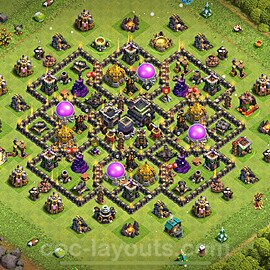 TH9 Anti 2 Stars Base Plan with Link, Hybrid, Copy Town Hall 9 Base Design 2024, #235