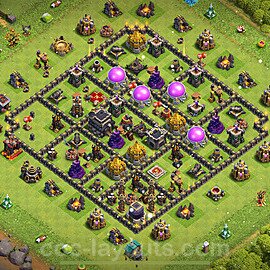 Anti Everything TH9 Base Plan with Link, Hybrid, Copy Town Hall 9 Design 2023, #238