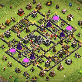 Anti Everything TH9 Base Plan with Link, Hybrid, Copy Town Hall 9 Design 2025, #255