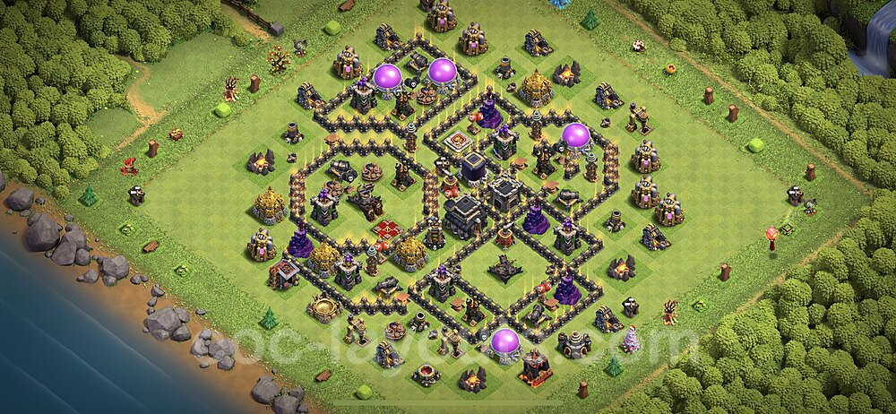 TH9 Trophy Base Plan with Link, Anti Everything, Anti 3 Stars, Copy Town Hall 9 Base Design, #165