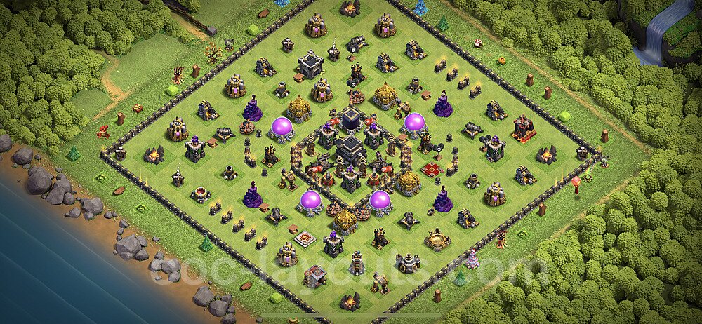 TH9 Trophy Base Plan with Link, Anti Everything, Hybrid, Copy Town Hall 9 Base Design 2023, #190