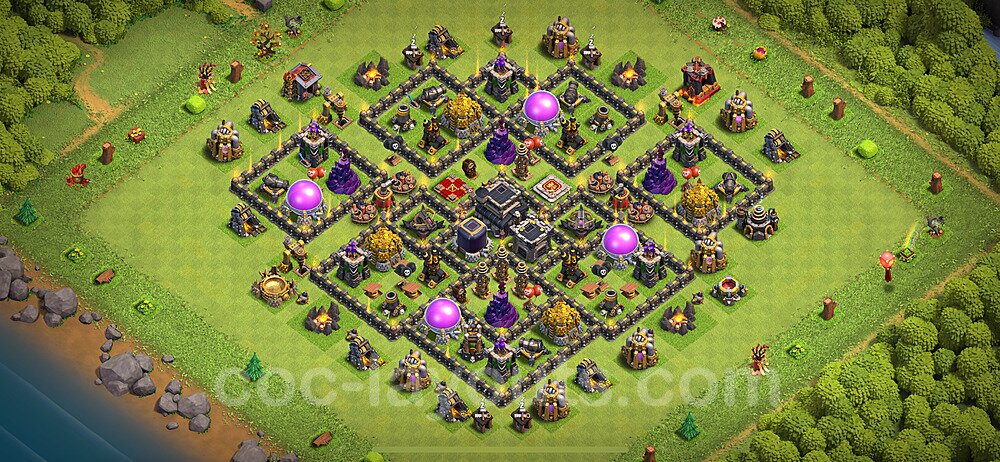 Anti Everything TH9 Base Plan with Link, Hybrid, Copy Town Hall 9 Design 2021, #194