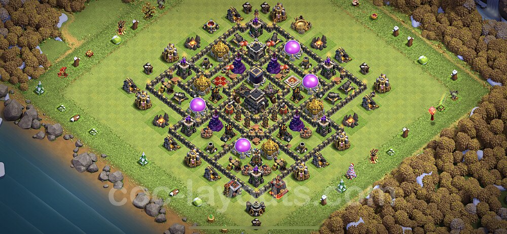 TH9 Trophy Base Plan with Link, Anti Everything, Hybrid, Copy Town Hall 9 Base Design 2021, #202